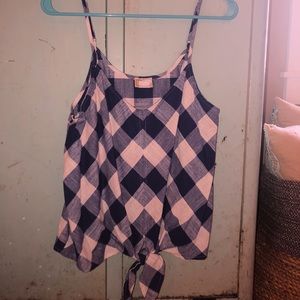 blue and white checkered tank with tie at bottom!